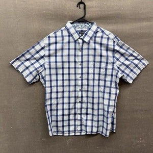 Van Heusen Shirt Mens XL Blue White Plaid Short Sleeve Button Up Casual Top 1