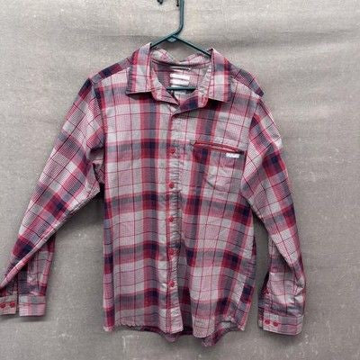 Columbia Shirt Mens Medium Plaid Long Sleeve Omni-Wick Omni-Shade Hiking Outdoor