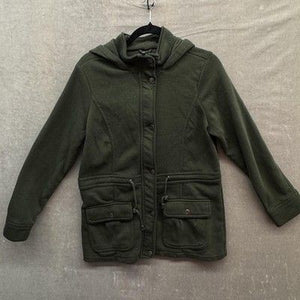 Miss ILI Jacket Womens Large Green Hooded Fleece Drawstring Waist Cargo Pockets 2