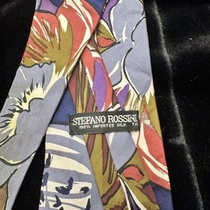 Stefano Rossini Tie Multicolor Floral Pattern 100% Silk Handmade Pre-Owned Good 4