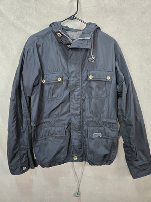 Diesel Mens Black Hooded Anorak Jacket Teflon Nylon Pockets Size L 1