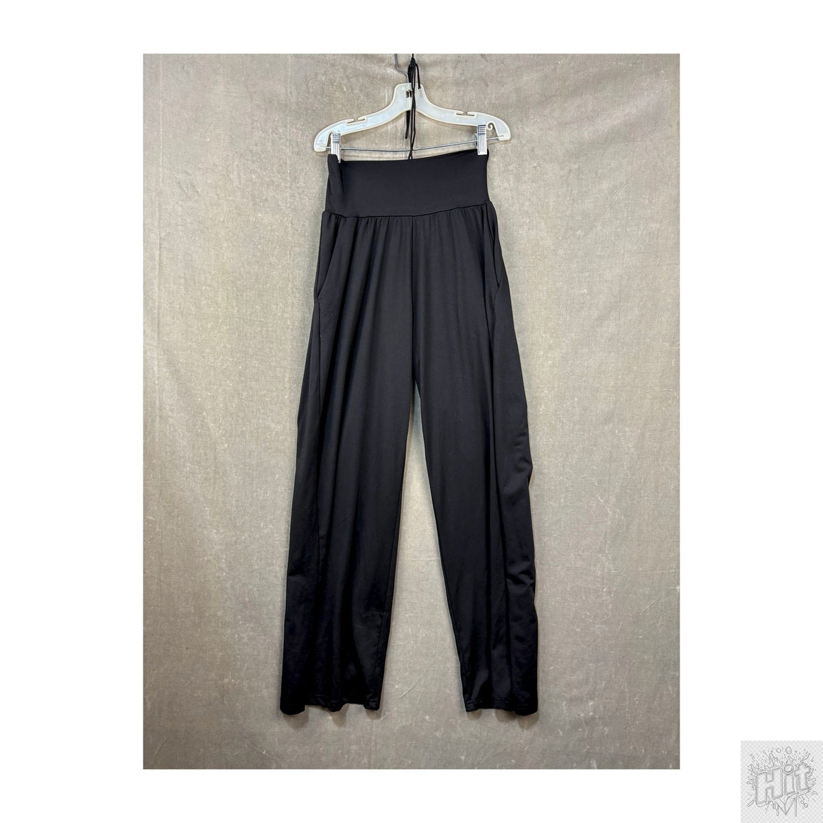 Black Wide-Leg Dress Pants with Elastic Waist and Pockets