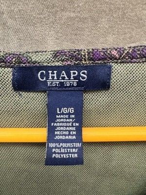 Chaps Shirt Womens Large Green Purple Paisley Ruffle V Neck 3/4 Sleeve Boho Top 4