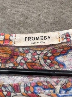 Promesa Womens Shirt Large Multicolor Boho Mandala Print Short Sleeve Pre-Owned 3