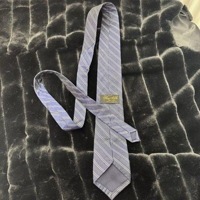 Thai Silk Tie Mens Blue Striped Woven Necktie Classic Formal Business 54in Long