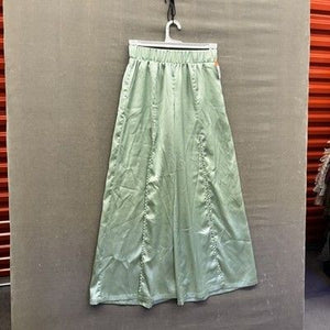 Forever 21 Pants Womens Extra Small Green Satin Wide Leg High Waist Palazzo Flow 3