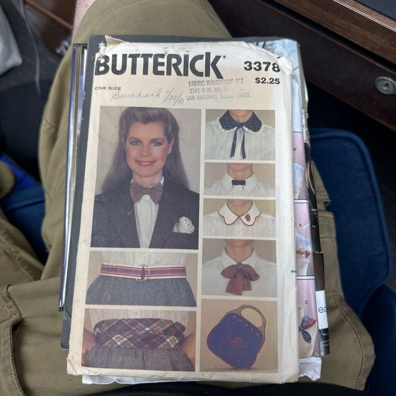 Butterick 3378 Sewing Pattern Misses Bow Ties Belts Handkerchiefs Collars Handba