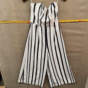 H&M Jumpsuit Womens 4 Navy White Striped Strapless Sweetheart Wide Leg Culotte 5