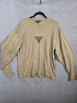 R&R Casuals Men's Tan Textured Knit Pullover Sweater Size L Acrylic 1