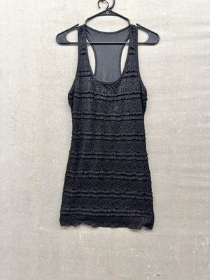 Black Lace Tank Top Womens Small Fitted Sleeveless Ruffle Textured Pre-Owned Exc 2