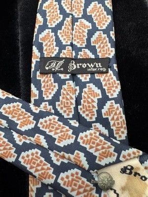 Vintage A L Brown Tie Mens Silk Necktie Geometric Made In Italy 50s 1950s 5