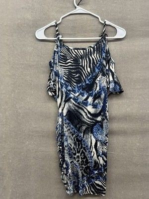 Entry Dress Womens Medium Animal Print Paisley Jeweled Shoulder Ruched Cocktail 3