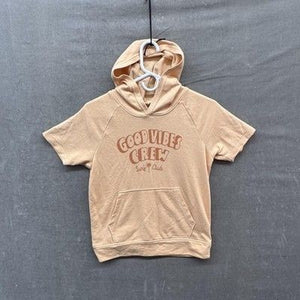 Old Navy Hoodie Youth Large 10-12 Tan Short Sleeve Graphic Good Vibes Surf Club 4