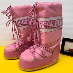 Moon Boot Icon Nylon Pink Tall Lace Up Snow Boots Size 7 8.5 Pre-Owned Excellent 4
