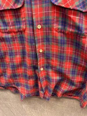 Vintage Montgomery Ward Mens Large Red Plaid Flannel Shirt Pre-Owned Good Condit 5