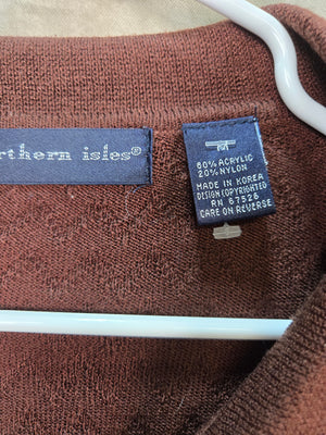 Northern Isles Men's Brown Herringbone Knit Long Sleeve Polo Shirt Size L 2