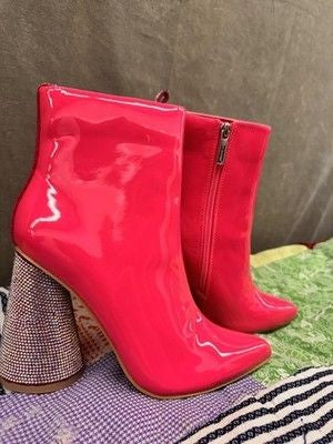 Cape Robbin Boots Womens Size 6 Pink Patent Rhinestone Heel Ankle Shoes New with 4