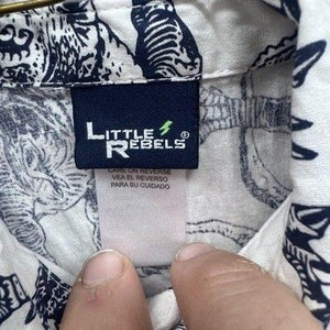 Little Rebels Shirt Boys 4T White Blue Dinosaur Print Short Sleeve Button Up Top 5