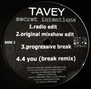 Tavey Secret Intentions / For You 12" Vinyl Record 3