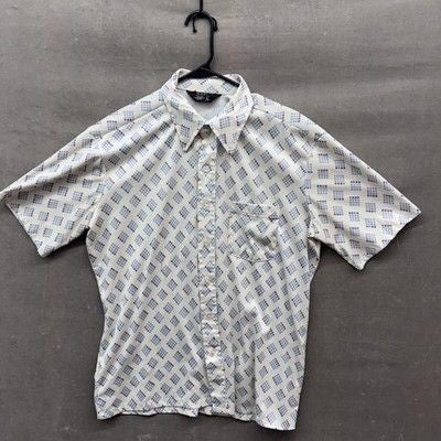 Vintage JCPenney Shirt Mens Large White Blue Orange Short Sleeve Tapered 70s 80s