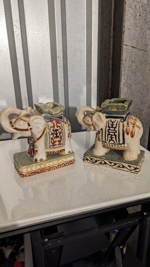 Pair Of Vintage 10” Chinese Handmade & Painted Ceramic Glazed Elephants Statue 4