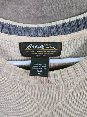 Eddie Bauer Men's Beige Long Sleeve Crew Neck Fall Winter Sweater Size XL Tall 2