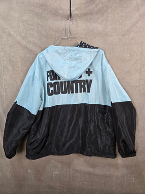 For King + Country Unisex Light Blue Black Hooded Windbreaker Jacket M 3