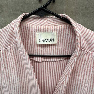 Devon Blazer Womens 16 Red White Striped 3/4 Sleeve Open Front Single Button Pre 3
