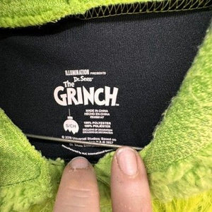 Dr Seuss Grinch One-piece Pajamas Small Green Fleece Hooded Zip Costume Used 2