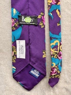 Vintage The Beatles Neck Tie Mens Purple Teal Silk All You Need Is Love 90s 4