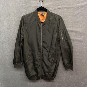 Sans Souci Womens Medium Olive Bomber Jacket MA-1 Nylon Orange Lining Pre-Owned 2