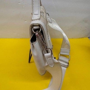 Steve Madden Crossbody Bag Cream Lace Up Mesh Logo Strap Pre-Owned Good 2