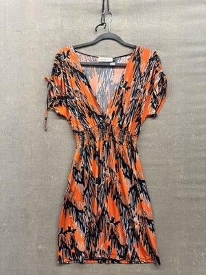 Veronica M Dress Womens Small Abstract Print Stretch Short Sleeve Pre-Owned Exce 3