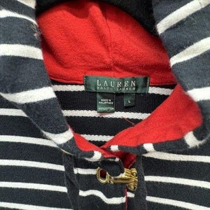 Lauren Ralph Lauren Hoodie Womens Large Black White Striped Toggle Red Lined 4