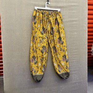 Floral Harem Pants Womens Small Yellow Black Batik Drawstring Elastic Waist Pre- 3