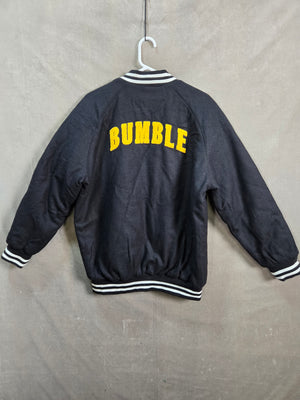 Bumble Logo Black Men's Varsity Bomber Jacket Snap Front Size M NWT 3