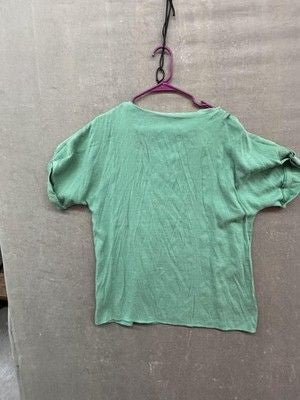 Beautiful Shirt Womens Large Green V Neck Short Sleeve Cuffed Lightweight Used 5