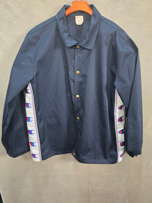Champion Logo Tape Men's Navy Snap Coach Jacket Windbreaker Size 2X-Large 1