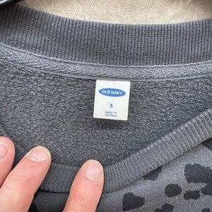 Old Navy Sweatshirt Womens Small Gray Leopard Print Crewneck Pullover Fleece 5