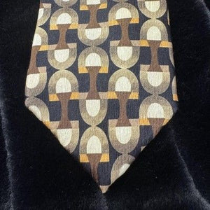 Cravattificio Di Siena Tie Brown Gold Silk Geometric Pre-Owned 4 Inch Wide 1