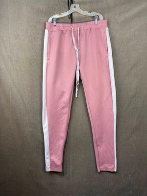 BLEECKER & MERCER Pink Track Pants White Side Stripes Drawstring Waist M Good 1