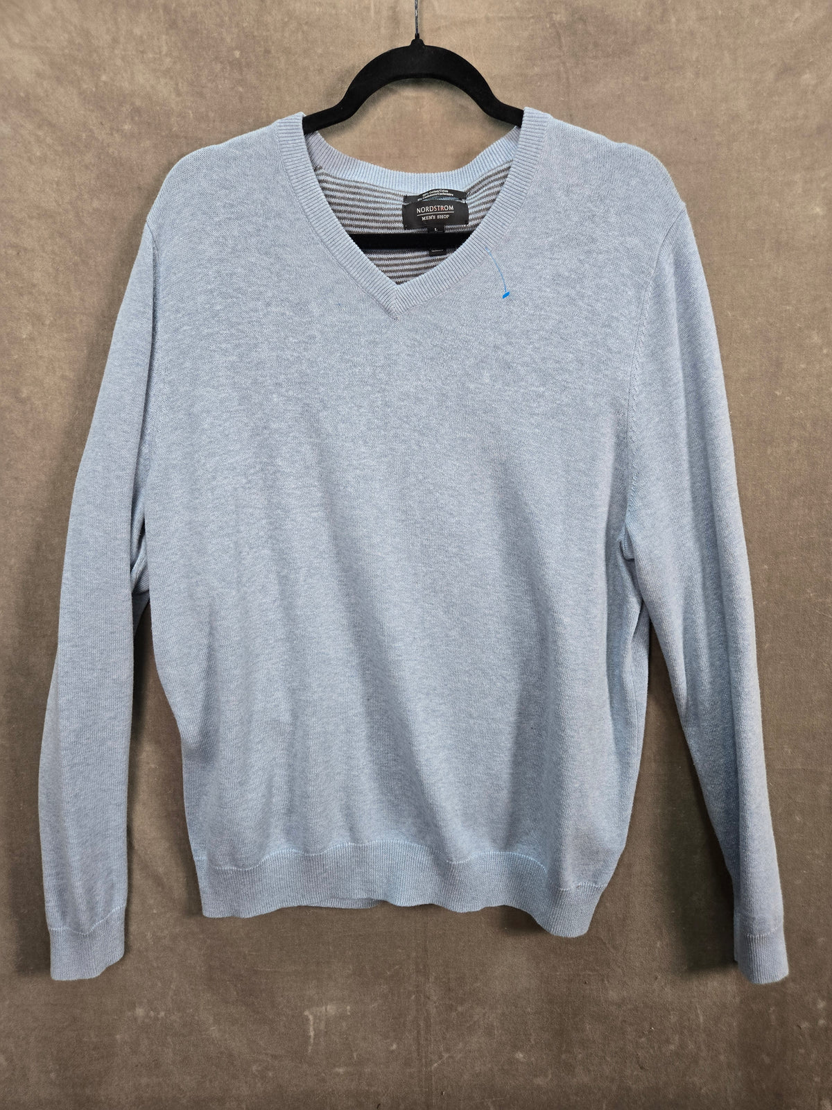 Nordstrom Men's Shop Light Blue Cotton Cashmere V-Neck Sweater Size L
