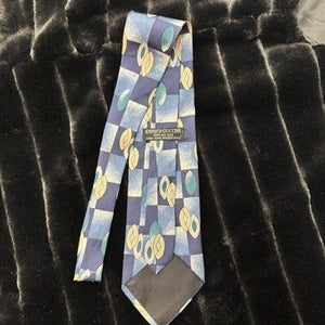 Enrico Guccini Tie Mens Blue Yellow Silk Geometric Leaf Print Paris Rome 4" Wide 3