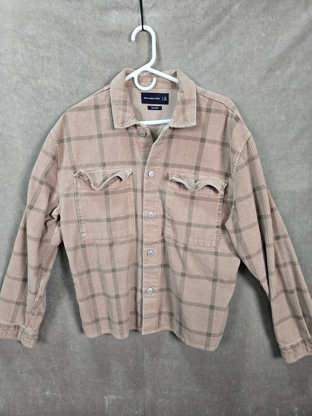 Abercrombie & Fitch Mens Beige Plaid Corduroy Button Shirt Jacket Size M