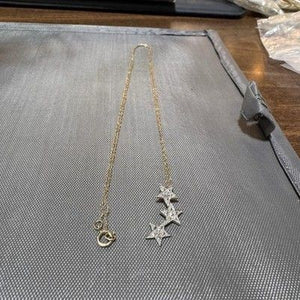 10K Yellow Solid Gold Triple Star 3/4" Pendant With 18" 10K Chain 4