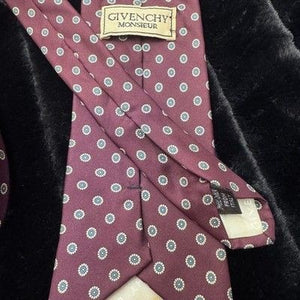 Vintage Givenchy Monsieur Tie Mens Burgundy Silk Made Italy Blue Geometric 90s 4