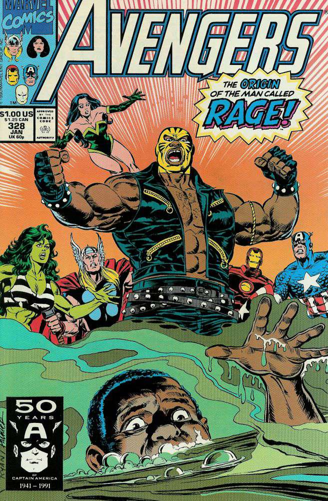 The Avengers #328 (1990) Origin of Rage Marvel NM 9.4 Copper Age Paul Ryan Cover