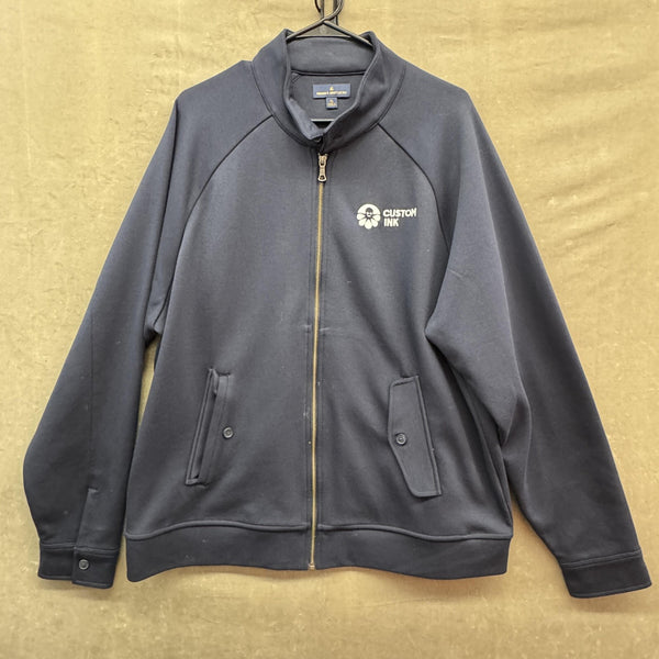 Brooks Brothers Jacket Mens XL Navy Full Zip Stand Collar Track Custom Ink Logo