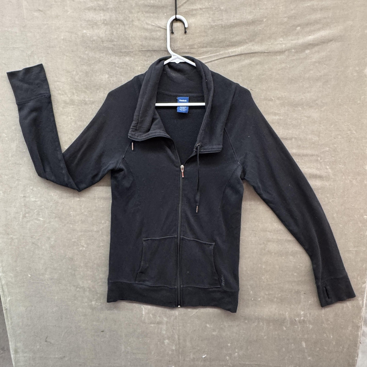 Reebok Jacket Womens Large Black Full Zip Mock Neck Thumbholes Athletic Running